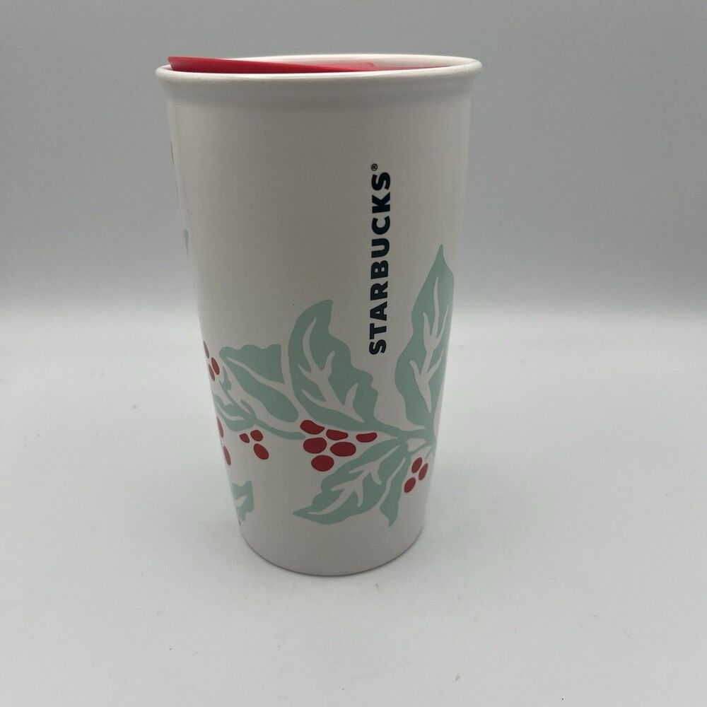 STARBUCKS 2018 Holiday Mint Holly Berry TRAVEL TUMBLER 12 OzCeramic/Discontinued